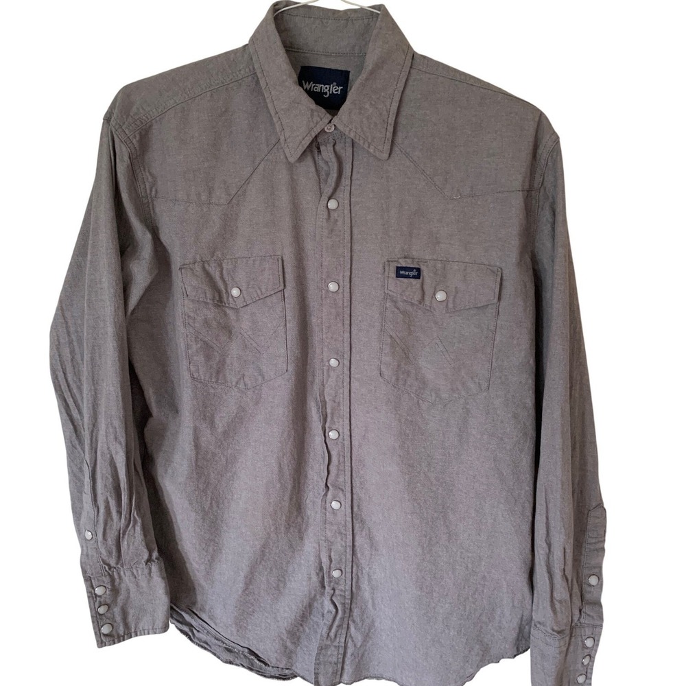 Wrangler Mens L Western Shirt Long Sleeve Gray Snap Front‎ 2 Pockets